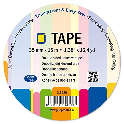 JEJE Double-Sided Clear Adhesive Tape, Synthetic Material, Transparent, 35 mm x 15 m