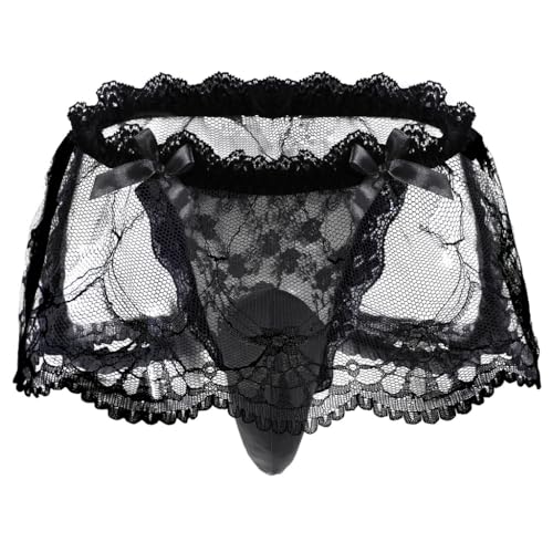 Hey Song Sissy Men's Lace Pouch Panties Sexy Sheer Lingerie Femboy Low Rise Bow Underwear with Jockstrap Briefs Men-Manties