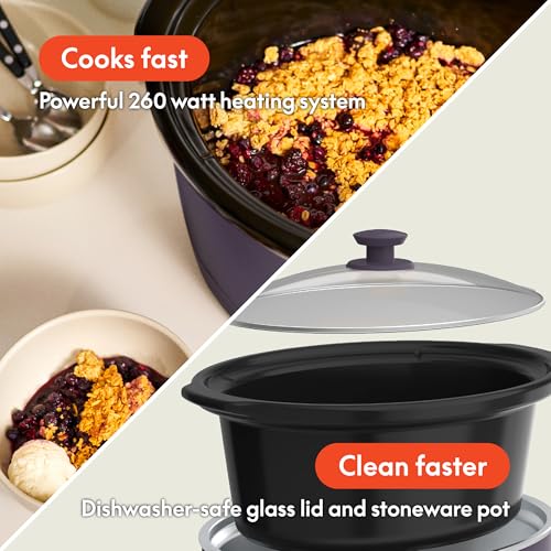 bella 6.0 Qt Manual Slow Cooker, Ceramic Nonstick Coating, 3 Temperature Settings, Dishwasher Safe Stoneware Pot and Tempered Glass Lid, Cool Touch Handles & Tangle Free Cord Wrap, Plum - Thumbnail 4