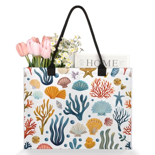 Seaweed Shells Tote Bag for Women Large Beach Bag Reusable Tote Bags for Work Travel Beach Shopping3