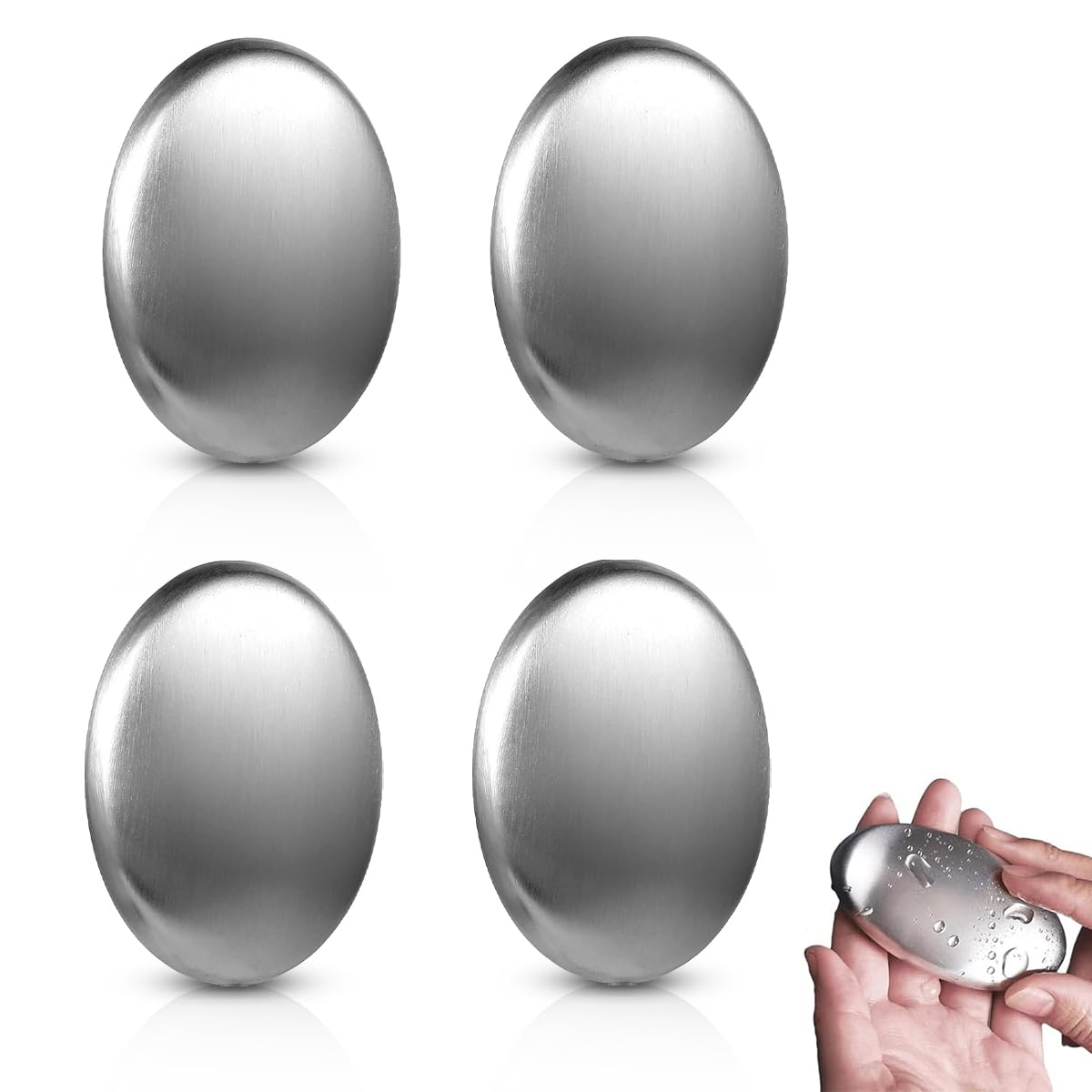 LGYUWER 4 Pcs Stainless Steel Soap Bar, Metal Odor Absorber, Eliminates Smell Like Onion, Fish, Garlic From Hands and Skin, Kitchen Gadget