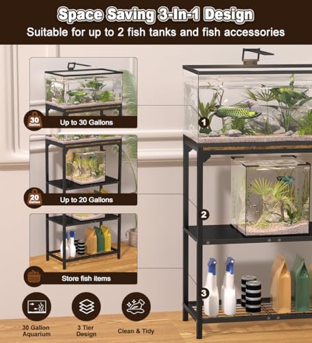 20-30 gallon aquarium stand fish tank stand with adjustable 3-tier storage shelf heavy duty reptile breeder turtle tank terrarium rack table for home office 3034 l x 1234 w x 32234 h black