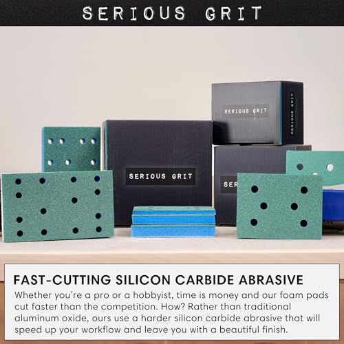 Image of Serious Grit - 3x5 1 /2 inch Foam Sanding Pads - 220-240 Grit Finish - 10 Pack | Fits Festool RTS 400 & Mirka DEOS - 80x133mm Foam Sandpaper for Profile Sanding, Cabinetry, Paint, & Moulding - Made in USA