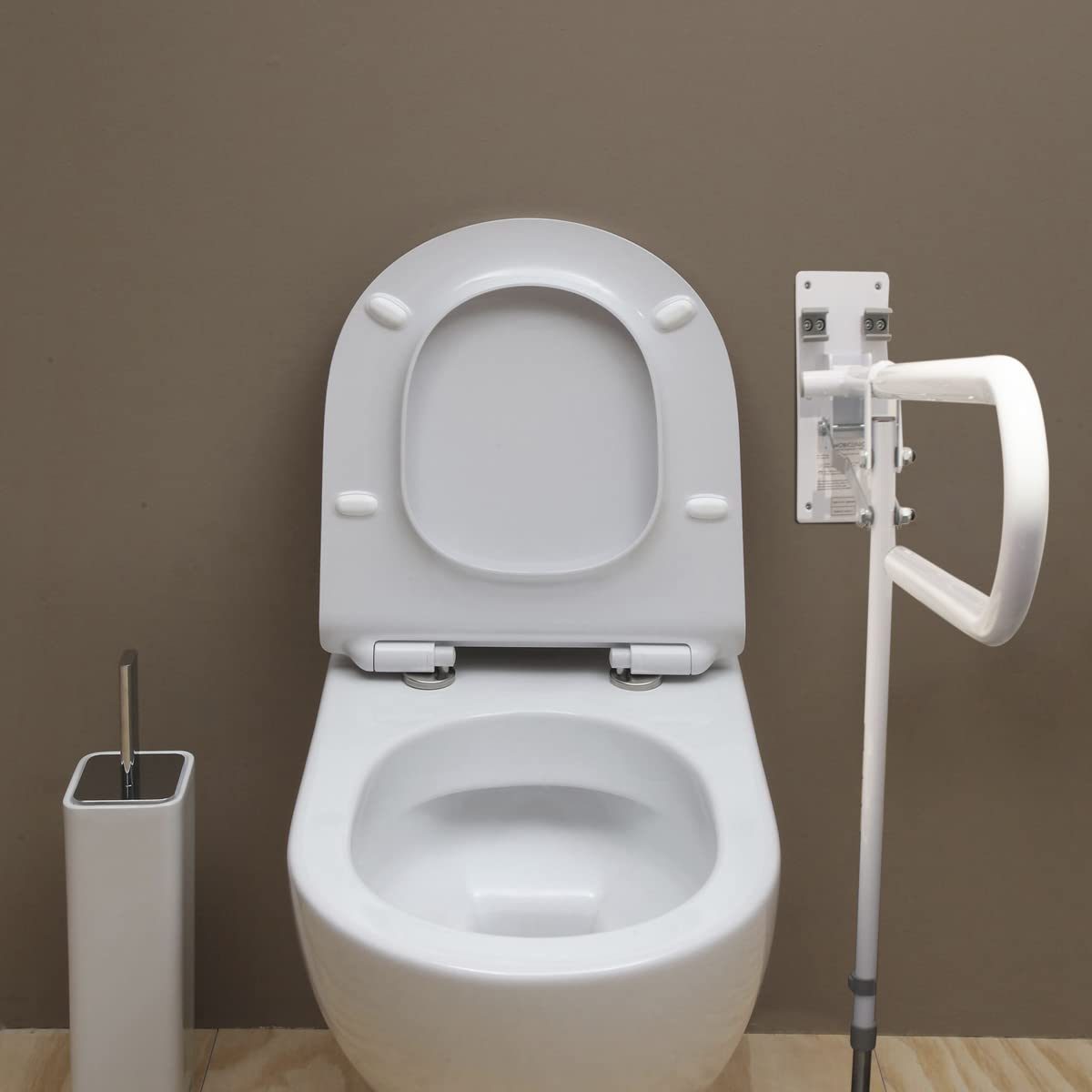 Mobiclinic, Barra auxiliar para baño, Cimbra, Marca española, Abatible de minusválidos, Doble asidero con pie, Apoyo mayores altura regulable, 15x75 cm