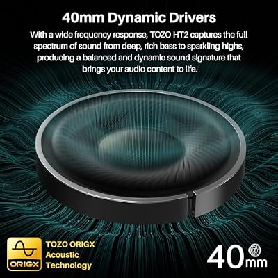 TOZO Hybrid Active Noise Cancelling Headphones, Wireless Over Ear Bluetooth Headset, 60H Playtime, Hi-Res Audio Custom EQ via App Deep Bass Comfort Fit Ear Cups, for Home Office Travel