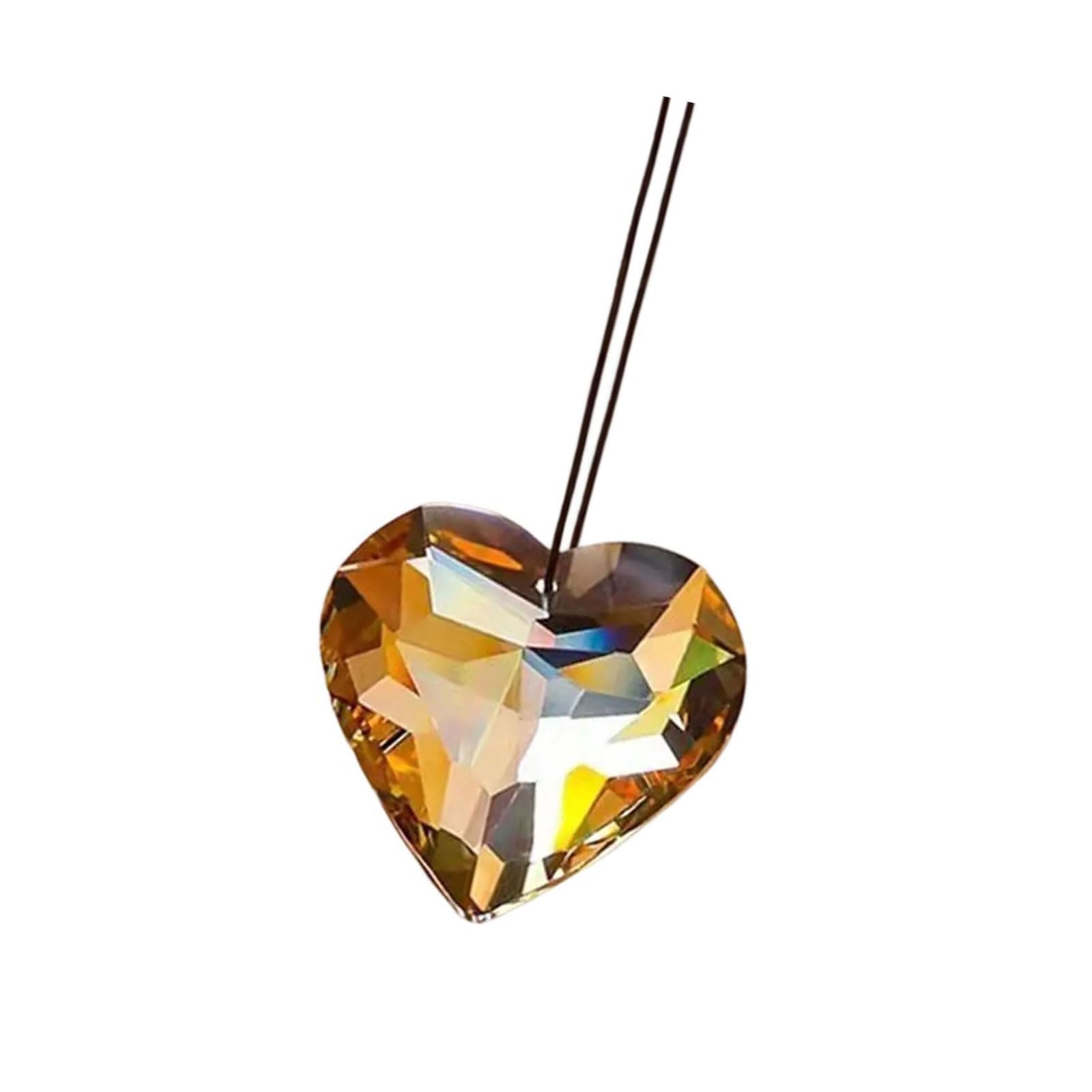 Tfaoys Champagne Love Heart Crystal Sun Catcher Hanging Ornaments For Enhancing Aesthetic Decors Home And Garden Space Car Hangings Crystal Hanging Decors