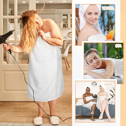 Image of Tigeen 4 Pcs Spa Wrap Towel Wrap for Women Spa Robe with Adjustable Closure Elastic Top Lightweight Wraps for Bath Shower (White,L-XL)