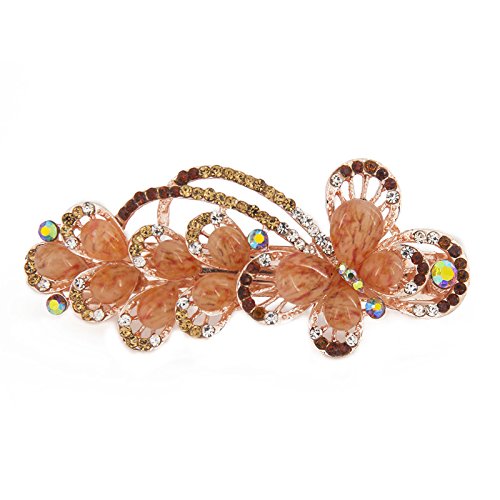 Yeshan Lady Lovely Jewelry Rhinestone Crystal Beaded Butterfly Design Alloy Hair Barrettes Clips,brown