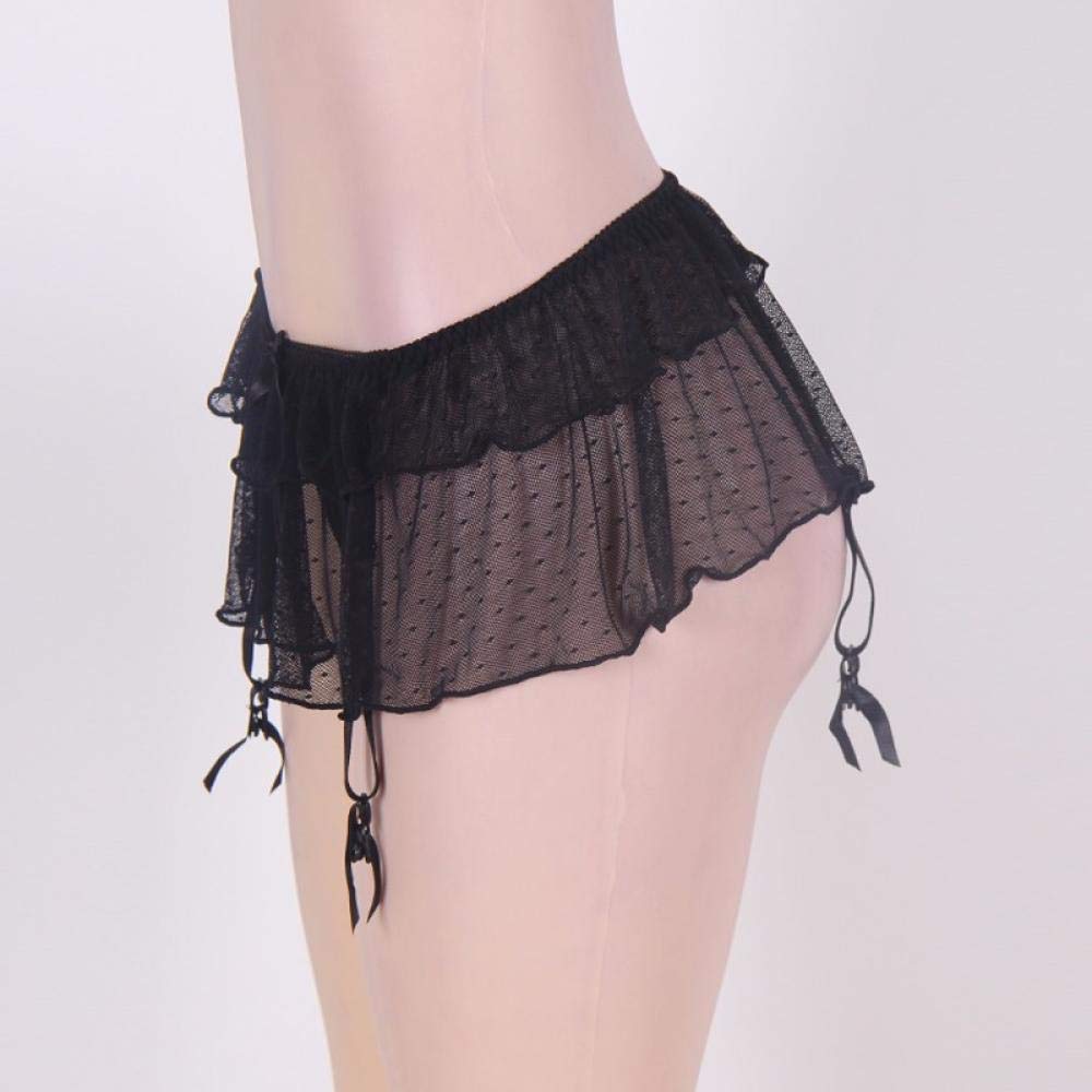 Piżama Koronkowa spódnica do pończoch Czarne majtki w dużych rozmiarach Przezroczysta siateczka z sznurkiem do pończoch Femme Top Sale Xl-5Xl Lady Pas do pończoch (czarny 5XL)