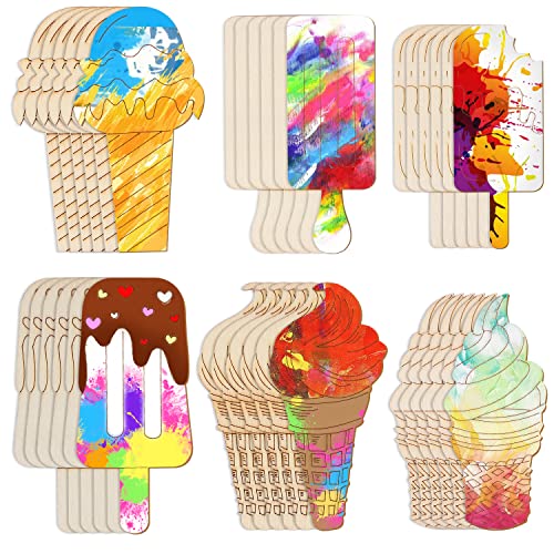 Benospace 36 Pcs Ice Cream Wooden Cutouts Unfinished Summer Ice Cream Wood Slices For Diy Art Crafts Graffiti Ornament Food Blank Paint Wood Accessories For Kids Birthday Painting Home Decoration #TOP6