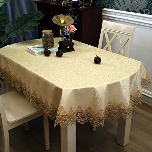 テーブルクロス 楕円形 ビニール 撥水 テーブルカバー レース縁取り シンプル ゴールド 食卓カバー 140x200p お手入れ簡単 防水/防油/耐熱 汚れ防止 マルチクロス テーブルマット デスクマット 耐久性 家庭用 店舗用
