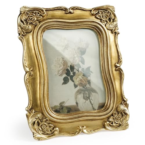 Vintage Picture Frame 8x10 Gold Frames, Ornate Antique Floral Photo Frame with Glass Front for Wall Hanging and Tabletop Display, Gift Ideas, Home Decor