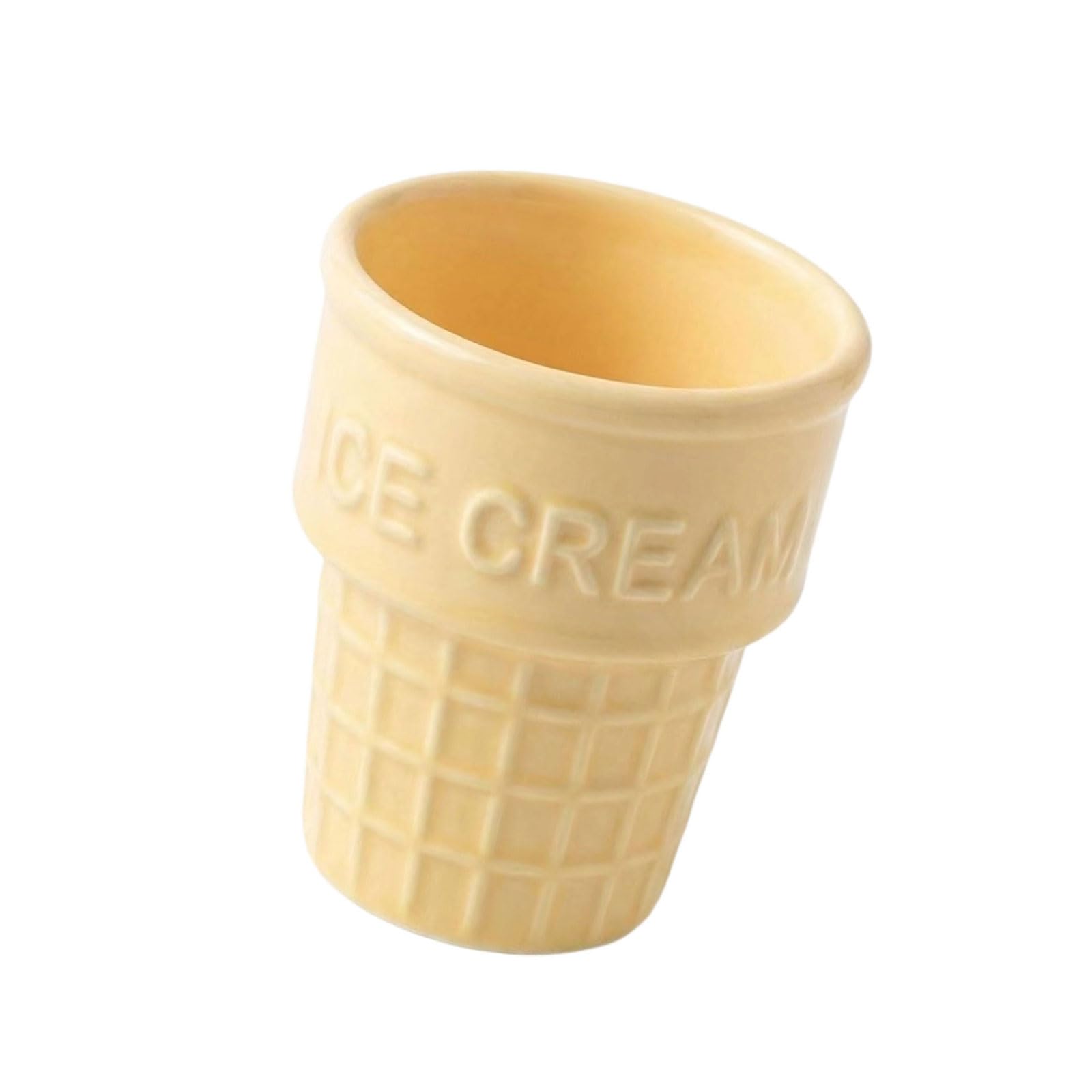 Elnwnnkc Light Yellow Ceramic Ice Cream Bowl Fun Cone Shape Sundae Dessert Container Perfect For Candy Fruit And Yogurts Multipurpose Cookware