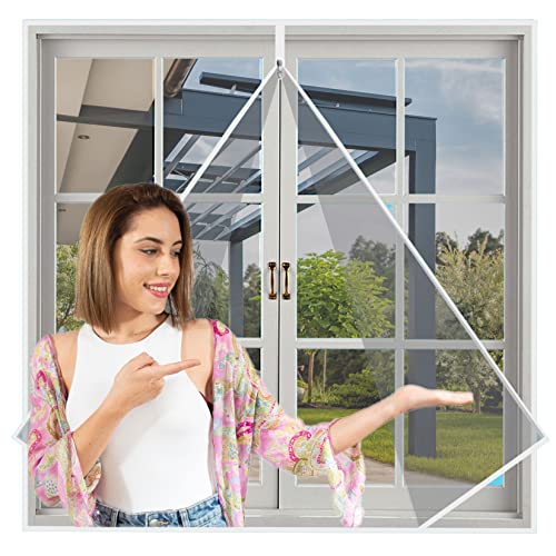 Pandahat Fliegengitter Fenster 110x130cm kein Bohren oder Schrauben Fenstergitter entfernen Verhindert das Eindringen von Insekten/Fliegen/Moskitos in den Raum, Weiß