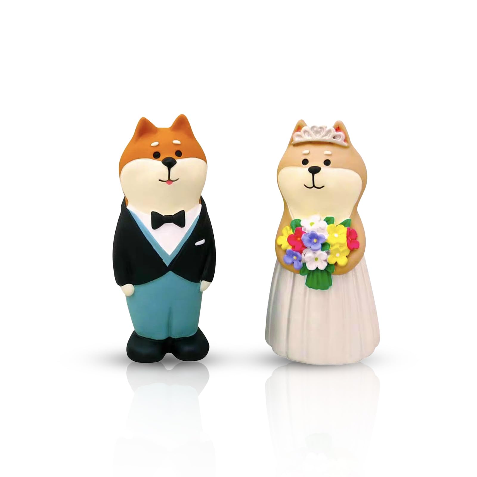 XJLyaya 2‑er Shiba‑Inu Brautpaar‑Figuren‑Set für Hochzeits‑Kuchendeko | Motiv: Shiba Inu Braut & Bräutigam