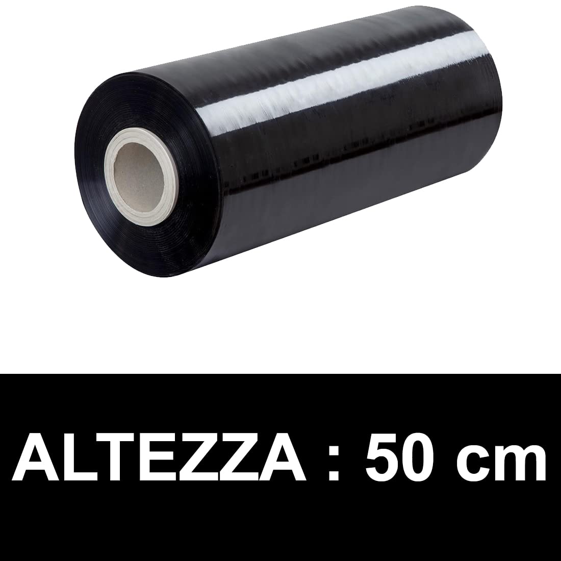1 Rotolo Pellicola Imballaggi Nera - Film estensibile da imballaggio Macchinabile, altezza 50 cm, peso 16 Kg