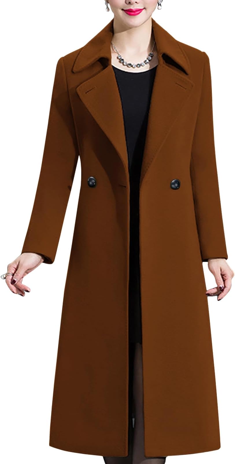 Women's Elegant Solid Color Mid-Length Thicken Warm Wool Blend Coat