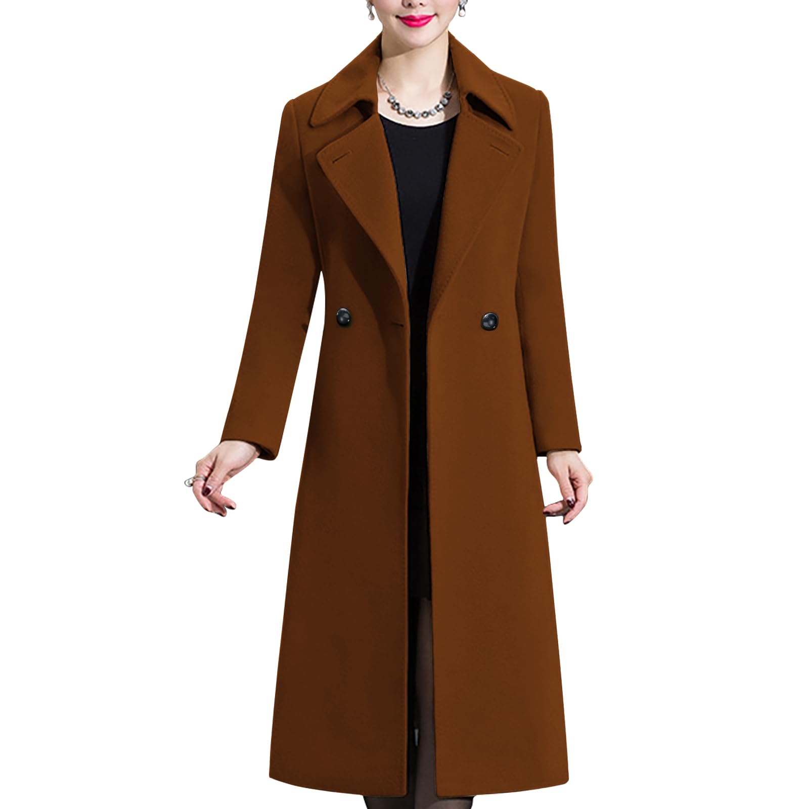 AprsfnWomen's Elegant Solid Color Mid-Length Thicken Warm Wool Blend Coat