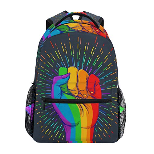 BKEOY Rucksäcke Gay Pride Regenbogen Faust Muster Multifunktions Daypack für Männer Frauen Jungen Mädchen Reisen Wandern Camping Schule Buch Tasche