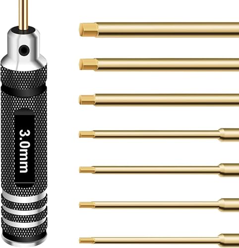 RCpow Hex Driver Set Hex Allen Screwdriver Kit 0.9mm 1.27mm 1.3mm 1.5mm 2.0mm 2.5mm 3.0mm Allen Wrench Set Titanium Hexagon Screwdriver RC Tools Kit for RC Car Drone Multi-Axis Helicopter Models(7pcs)