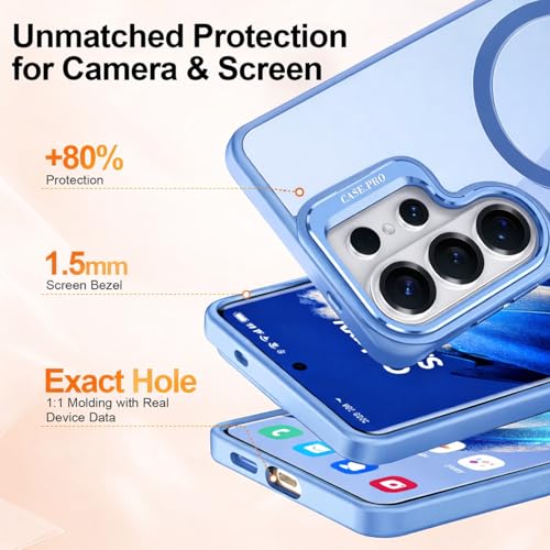 Image of VONZEE Compatible for Samsung S26 Ultra 5G Case, Compatible with MagSafe, Military-Grade Protective Case, Built-in Stash Stand Phone Case, Scratch-Resistant Back Cover, Classic Series|Official Blue