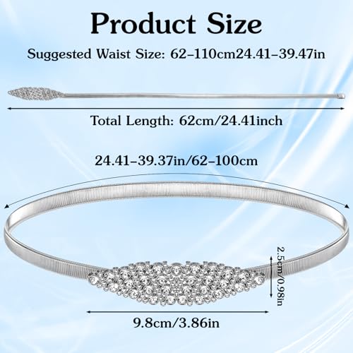 Ouligay Metal Skinny Waist Belt Elastic Thin Belt for Women Dresses Rhinestone Adjustable Stretchy Waist Chain Belt Silver2