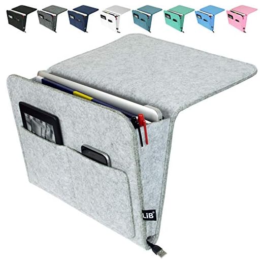 Lib Bedside Caddy, Original Design | Large Size 9.5" x 13.5" | Laptop Holder | 100% Handmade | College Room, Kids Bunk Bed, Hospital Bed | Night Hanging Storage Organizer (Light Gray)
