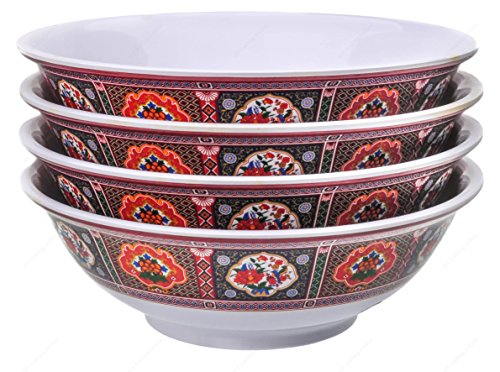 Melamine Oriental Pho Noodle Soup Bowl, 36 Ounce, Peacock Design, Set Of 4 #TOP16