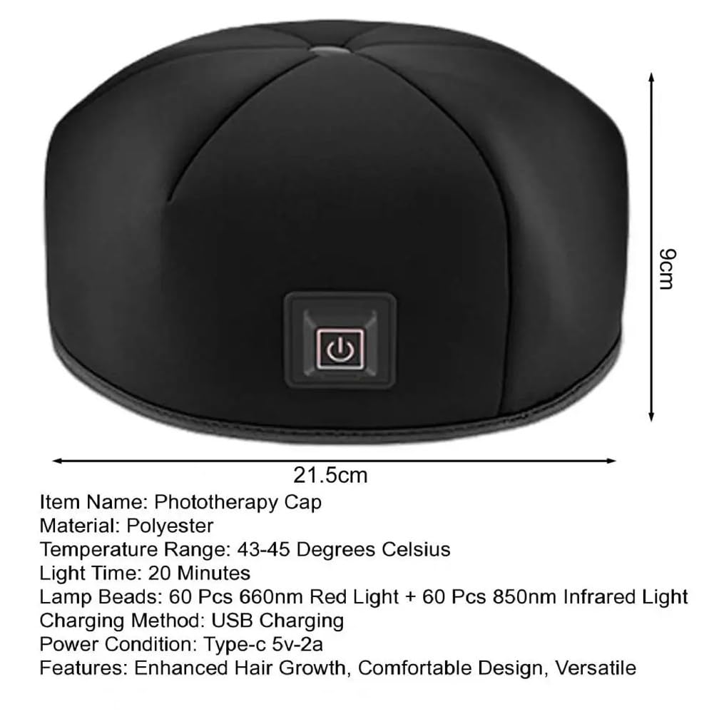 Hair Growth Cap, Casco Para El Crecimiento Del Cabello, Gorro De Crecimiento Del Cabello De Doble Longitud De Onda De 660 Nm Y 850 Nm Con 120 Led, Mejora La Salud Del Cuero Cabelludo,Black