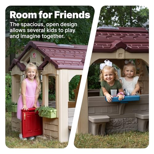 Image of Step2 Charming Cottage Kids Playhouse, Indoor and Outdoor Clubhouse Playset, Interactive Sounds, Toddlers 2+ Years Old, Easy to Assemble