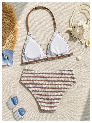 Image of RoseSeek Girl's Tie Dye Smocked 2 Piece Swimwear Sets Backless Halter Bikini Cute Brief Bathing Suit