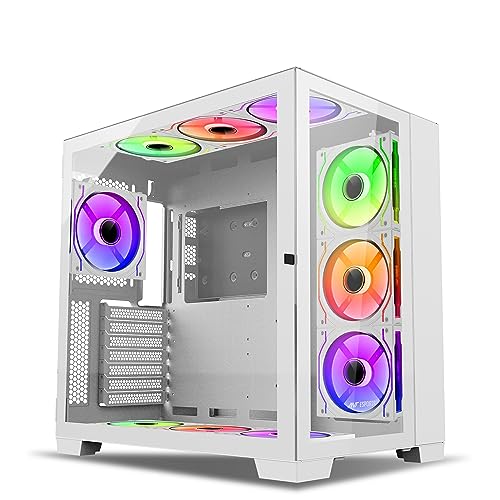 Image of Ant Esports Crystal XL Mid-Tower Computer Case /Gaming Cabinet - White | Support ATX, Micro-ATX, Mini-ITX | Pre-Installed 3 Side Fans and 1 Rear Fan