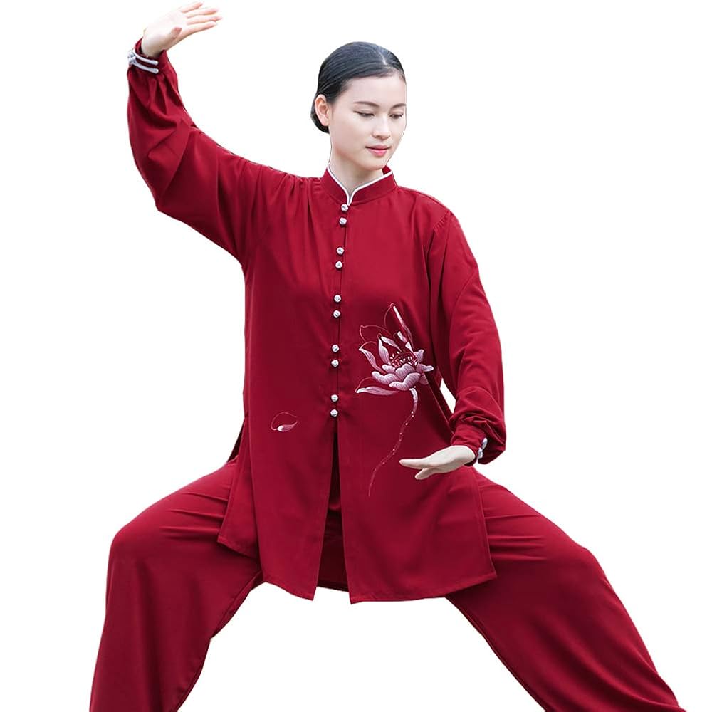 Amazon | 太極拳服 レディース カンフー服 上下セット レッド