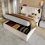【Espace de rangement sous le lit】Le coffre de rangement extra-large sous le lit, qui s'ouvre facilement en soulevant le cylindre, offre un espace de rangement spacieux pour les articles saisonniers, la literie, etc. et permet de garder la chambre à coucher bien rangée. Le revêtement en tissu Oxford sous le lit empêche efficacement la poussière et maintient l'espace de rangement propre.
