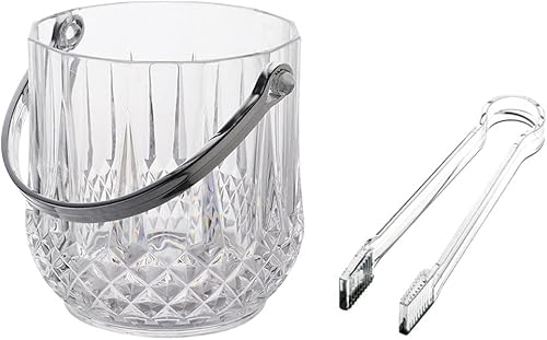 DOITOOL Cubo de hielo transparente de plástico con pinza para bebidas, pequeño cubo de hielo para bar de cóctel y fiesta, cubo transparente con asa