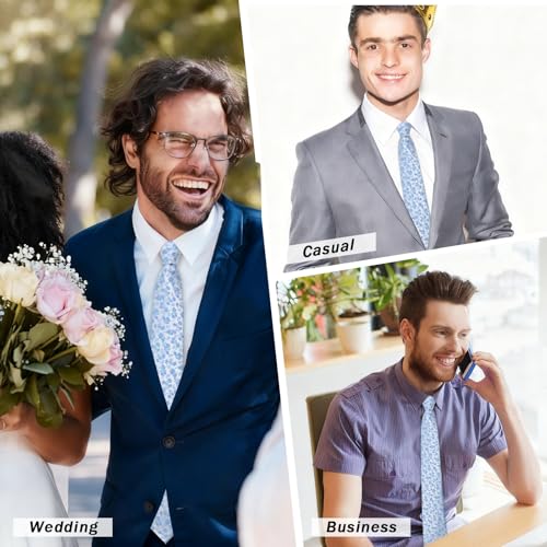 Image of Floral Ties for Men Satin Mens Tie Flower Printed Neck Tie Wedding Party Business