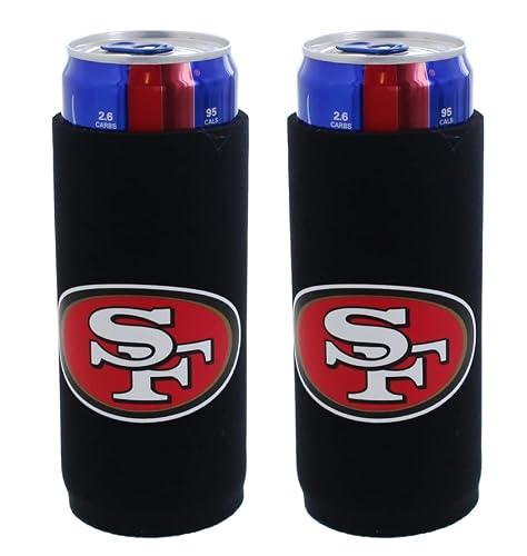 Football 12oz 2-Pack Slim Skinny Can Holder Insulator Beverage Huggie Cooler Coozies (San Francisco (49ers))