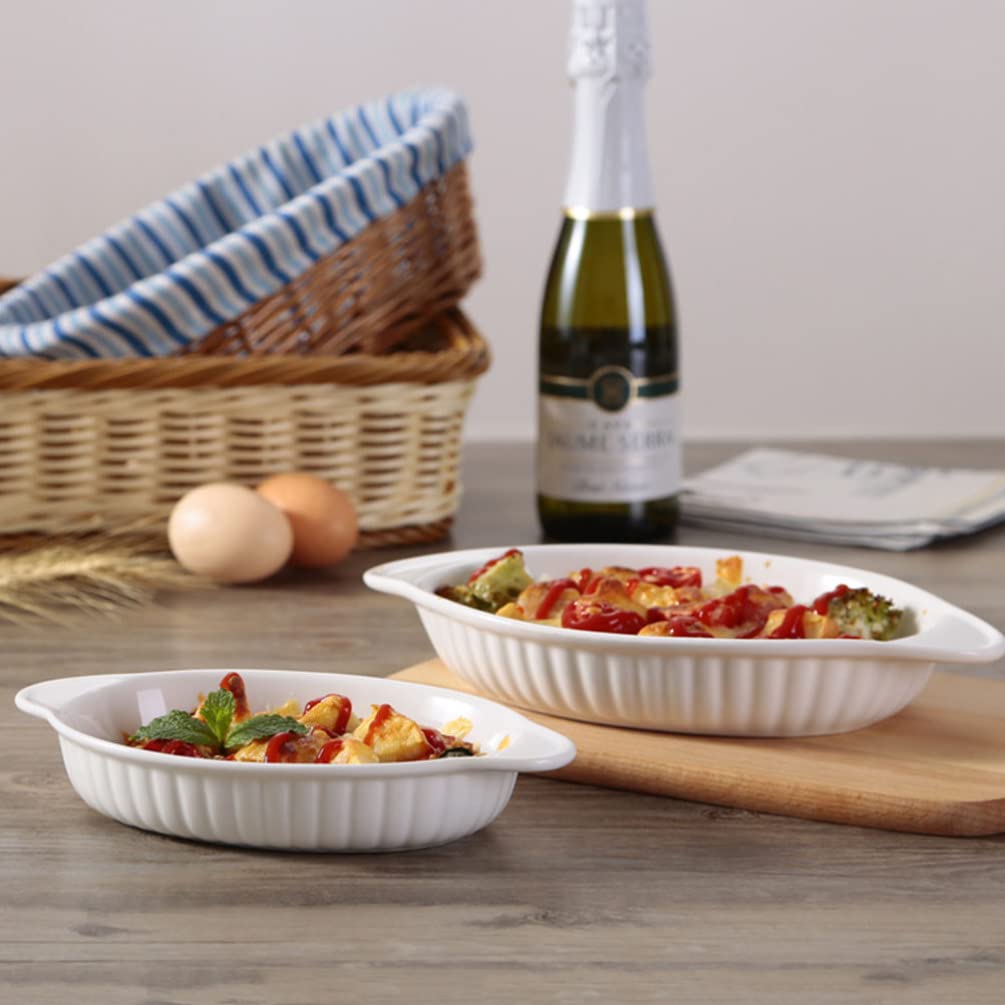 Teglia da Forno in Ceramica, teglia Ovale da 8 Pollici con Doppi Manici, casseruola, padelle per Lasagne, Forno, pentole, zuppe Basse, per Cucina, Dessert, Insalata, Torte, Bianco