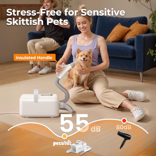 pecute Hundefön Hundetrockner, Haartrockner Blower mit Einstellbarer Temperatur & Geschwindigkeit, Haustierpflegeset Hundepflege Trockner Gebläse, Pet Dryer Kühl-Warm-Heiß Zyklusmodus