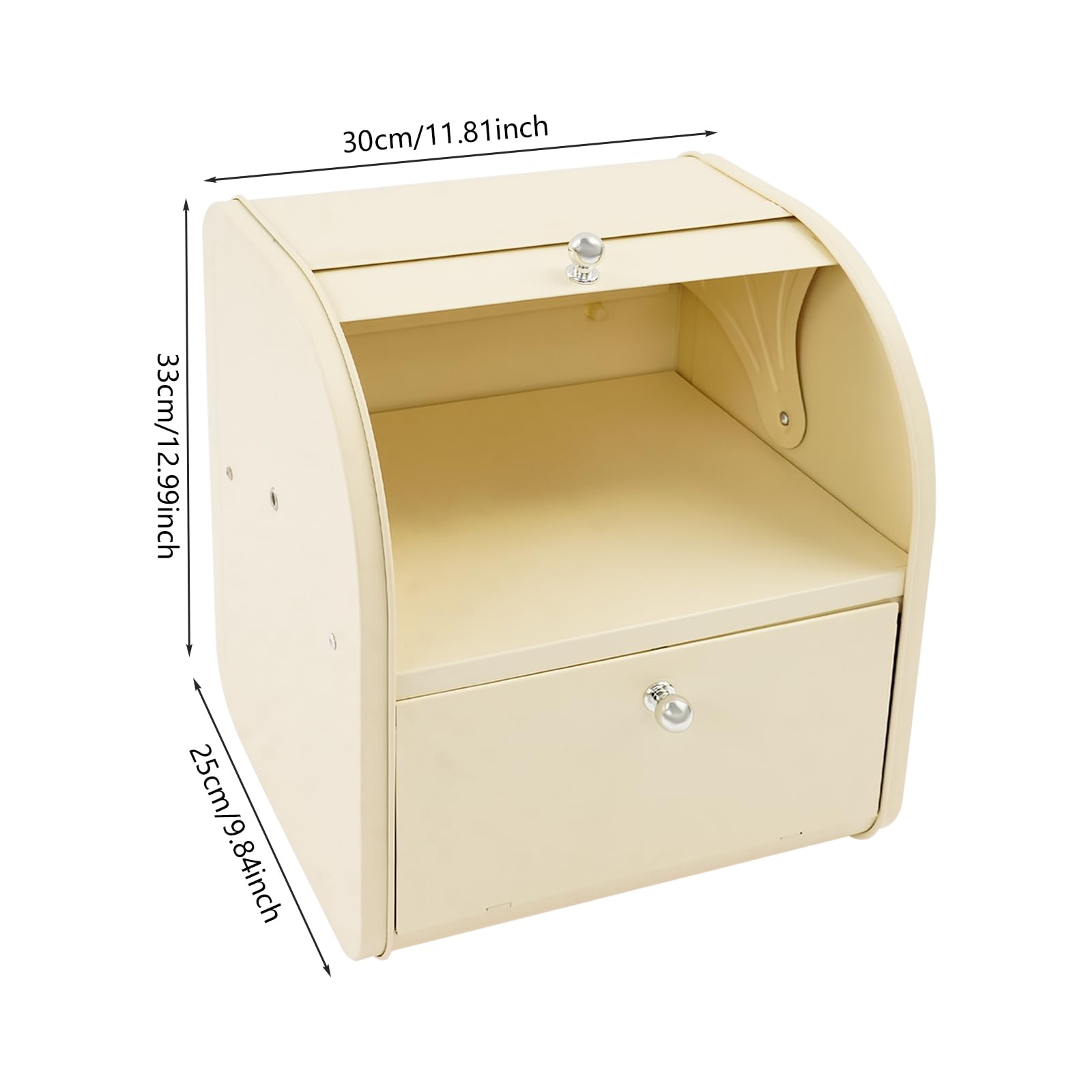 Brotkasten 2 Etagen mit Rolltop Deckel, Metall Brotbox 30x25x33cm (Beige) | Brotbehälter aus Kohlenstoffstahl, 2 Fächer mit Separatem Zugang, Luftdurchlässige Seitenlöcher