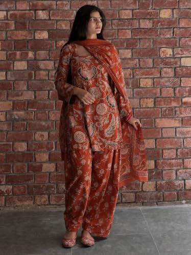 Image of ANNI Designer Farshi Salwar Suit for Women Cotton Printed | Kurta Dupatta Set for Woman | Straight Palazzo Outfit Square Neck Long Sleeve Ethnic Dress Stylish Womens Clothing