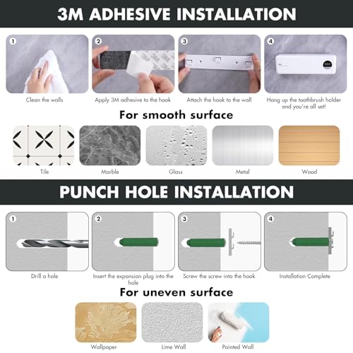 Auntyfey U-V-C Toothbrush Sanitiz-er and Holder, Toothbrush Cleaner Sanitiz-er, Wall Mounted Toothbrush Holders for Bathroom, Toothbrush Holders Wall, 4 Toothbrush Slots & Timer Function