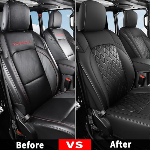 Image of Coverado Seat Covers 4 Door for Jeep Wrangler, 2PCS Leather Car Seat Cover for Jeep Wrangler Vehicle Accessories Custom Fit for 2018-2026 Jeep Wrangler Seat Covers 2-Door /4-Door (Black)