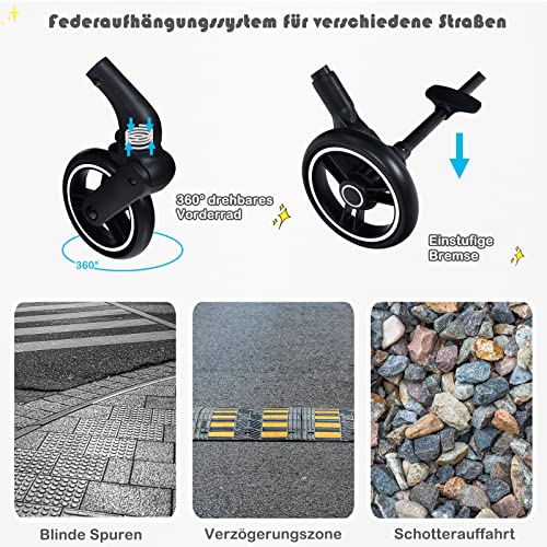 COSTWAY Ein-Knopf-Klappbarer Kinderwagen, Leichter Kinderbuggy mit Verstellbarer Rückenlehne & Fußstütze & Sonnenverdeck, Liegewagen mit Sicherheitsgurt & Bremsrädern für Baby von 0-36 Monaten (Blau)