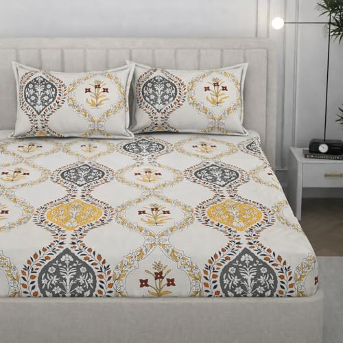 Image of Cotton Feel King Size Flat Bedsheet for Double Bed (90 x 100 Inches | 230 x 250 cm) with 2 Pillow Covers | Soft & Smooth Printed Bedsheet for Daily Use (White Boss, King Bed-90x100)