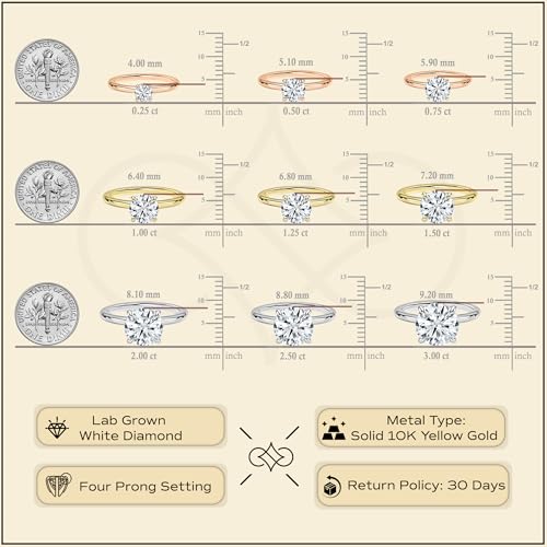 0.25-3.00 Carat Round Lab Grown White Diamond Classic Solitaire Engagement Ring for Women in 10K Solid Gold4