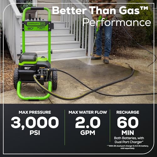 Image of Greenworks 80V 3000 PSI Dual-Port Pressure Washer (2.0 GPM), Tool-Only, Powerful Enough to Remove Pesky Dirt and Grime on Siding, Fences, Patios, Driveways, and Sidewalks
