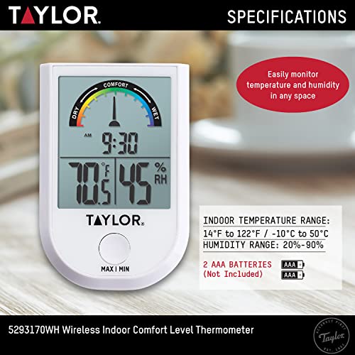 Taylor Digital Wireless Indoor Comfort Level Thermometer And Hygrometer, White #TOP5