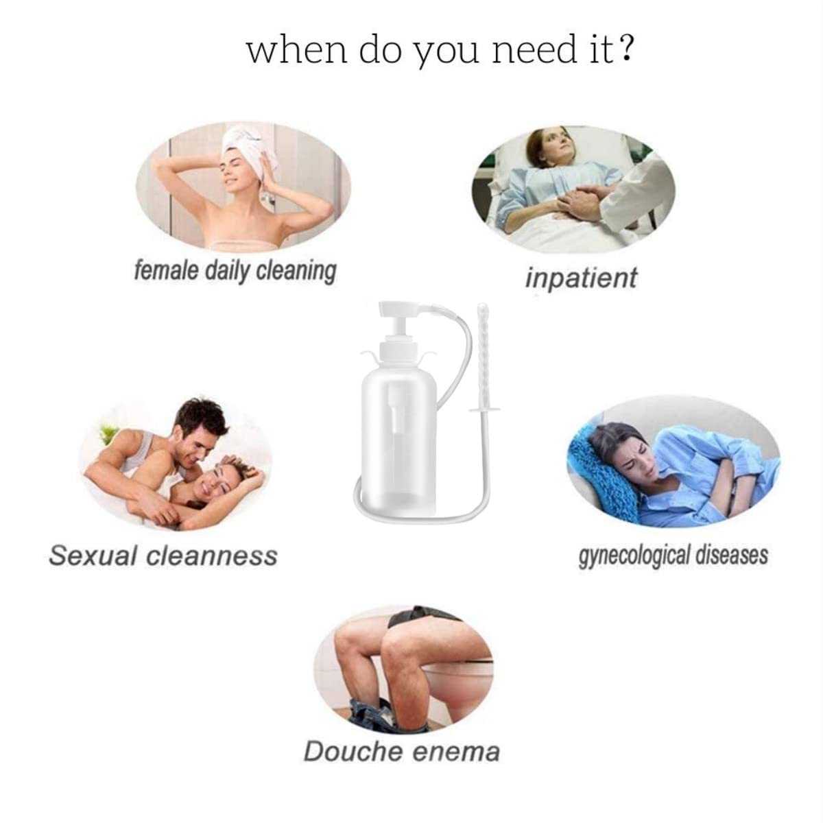 Vaginal Douche Enema Cleaner 300ml Reusable Manual Pressure Anal Vaginal Cleaning System Portable Kit White