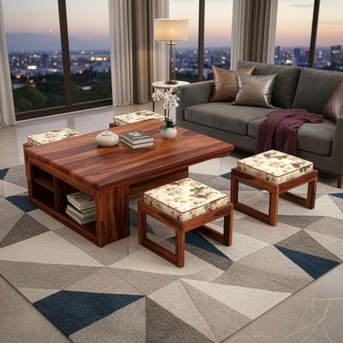 Image of Wakefit Macron Sheesham Wood Coffee Table - Natural Finish